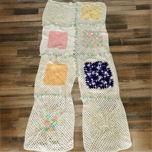 Vintage Crochet Afghan Panel Granny Square Blanket Project Upcycle Craft Project